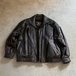 Ganni Rich Brown Leather Bomber Jacket